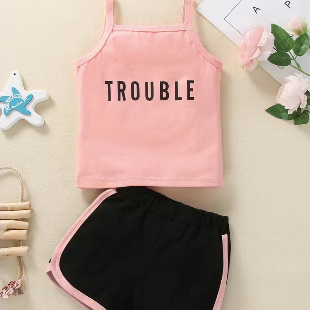 Pink and Black 2 Pcs Trouble Shorts Set